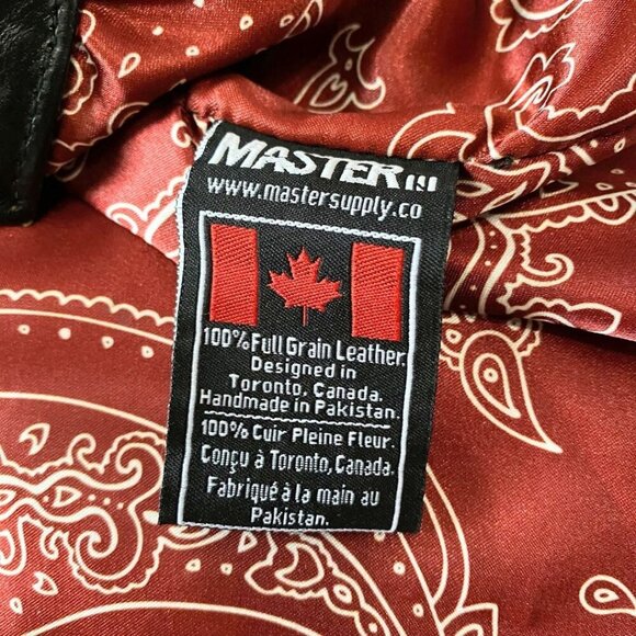MASTER SUPPLY MEN'S BLACK HANDMADE LEATHER RED STITCHING ZIP UP MOTO JACKET - M - Picture 13 of 13